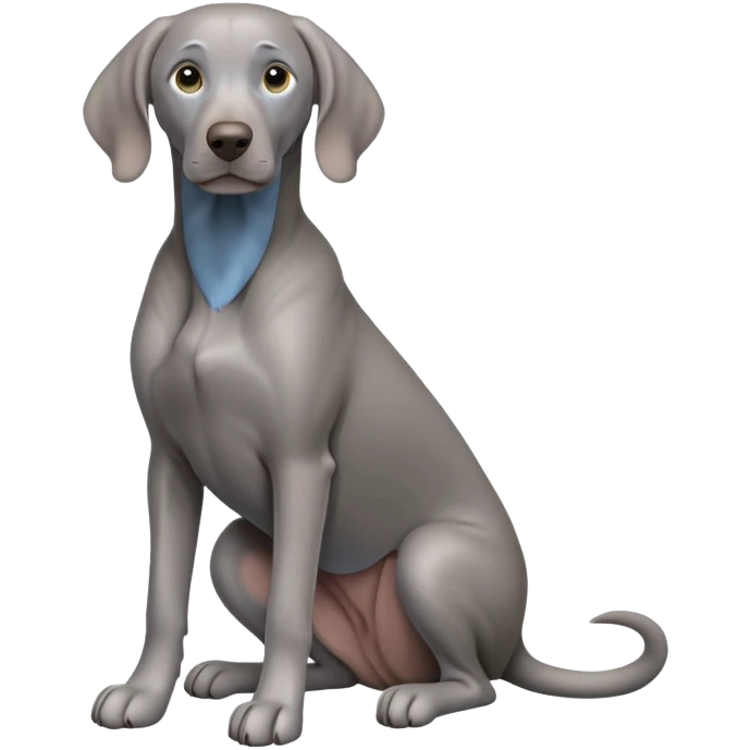 cinematic-[weimaraner]-realistic-full-body-sitting-emoji,-tail-resting-loosely-beside-its-paws,-head-tilted-dramatically, -sleek-[grey blue]-fur,-simplified-yet-realistic-focused-features,-highly-detailed,-glowing-with-an-almost-sarcastic-glow emoji