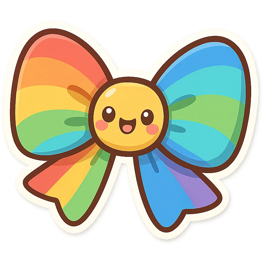bow with rainbow colors, chibi style, playful, cheerful, cartoon style emoji
