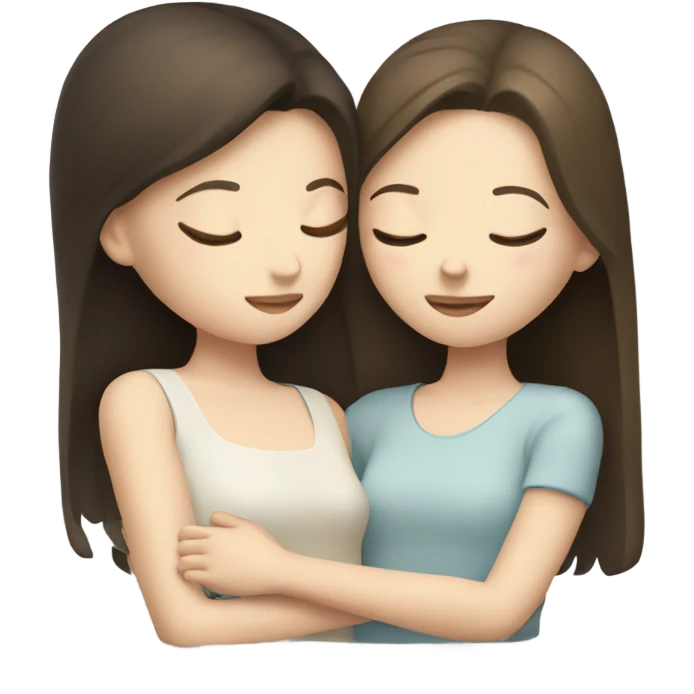 two pale skin brunette girls hugging eyes closed emoji