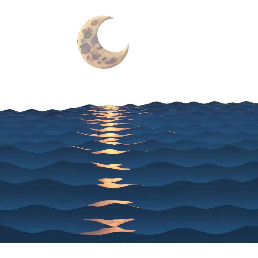 moon reflecting on the sea, style 4, 3d emoji style moonlight reflection on sea emoji