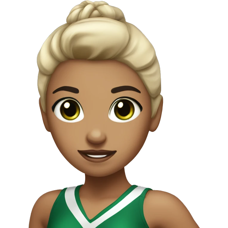 cheerleader with black hair in a high ponytail, somewhat tan skin, with a green and black bow emoji