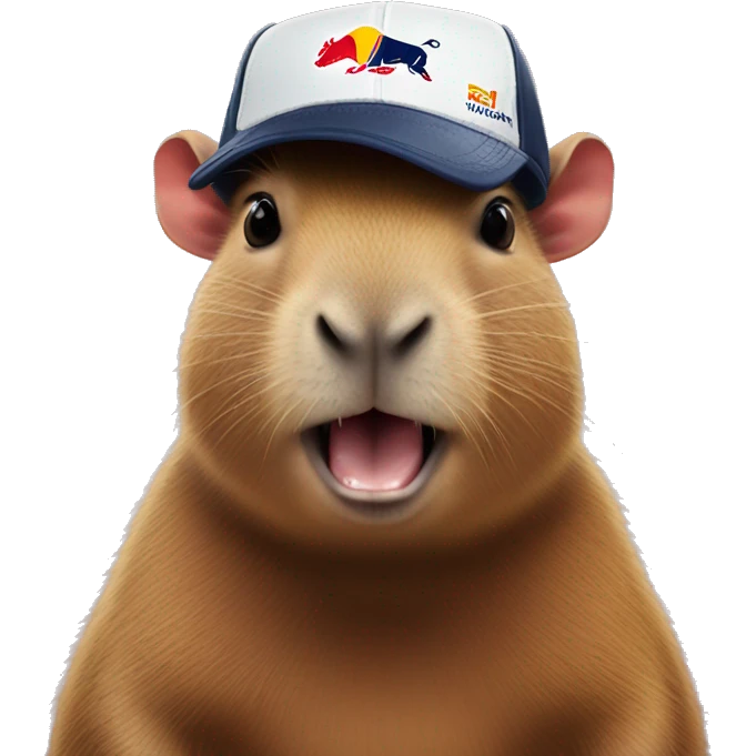 capybara wearing a red bull racing hat emoji