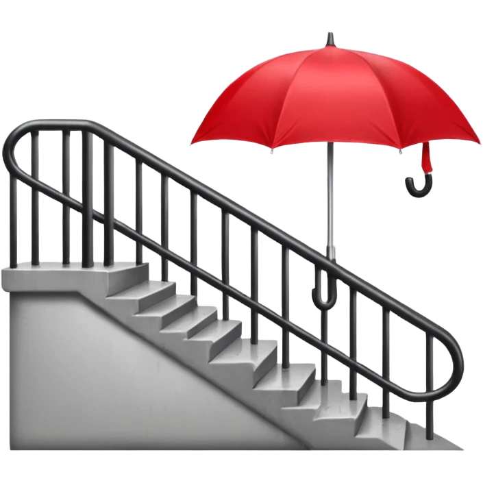 Red umbrella on stair railing, Lost Umbrella. emoji