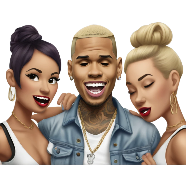 Hyper Realistic Chris Brown  singing with 2 female tattooed dancers emoji