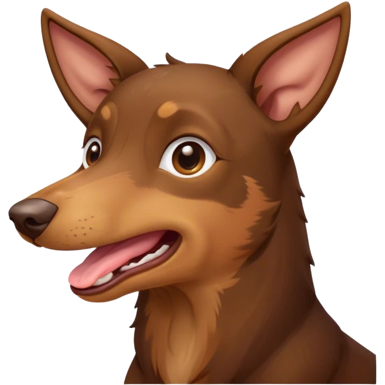 Cinematic Cute Yawning Brown and Tan Kelpie Portrait Emoji, Head tilted slightly with a dramatic, wide-open yawn, showcasing a smooth brown Fur with distinct tan highlights, floppy ears slightly drooping, round warm eyes barely open in drowsy contentment, Simplified yet irresistibly adorable features, highly detailed, glowing with a soft, cozy glow, high shine, relaxed yet expressive, stylized with a touch of whimsy, bright and endearing, soft glowing outline, capturing the essence of a sleepy yet affectionate herder, so drowsy it feels like it could stretch out of the screen and curl up for a nap! emoji