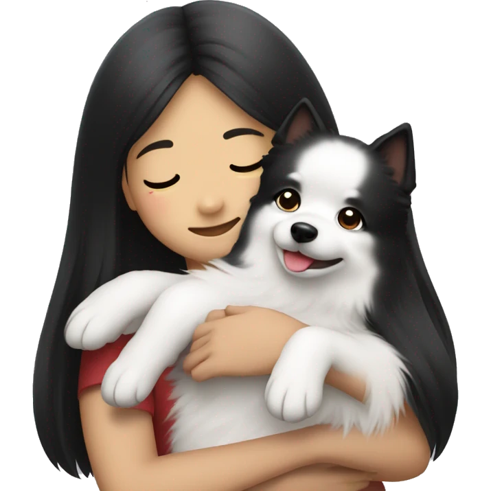 Japanese spitz dog hug black hair girl emoji