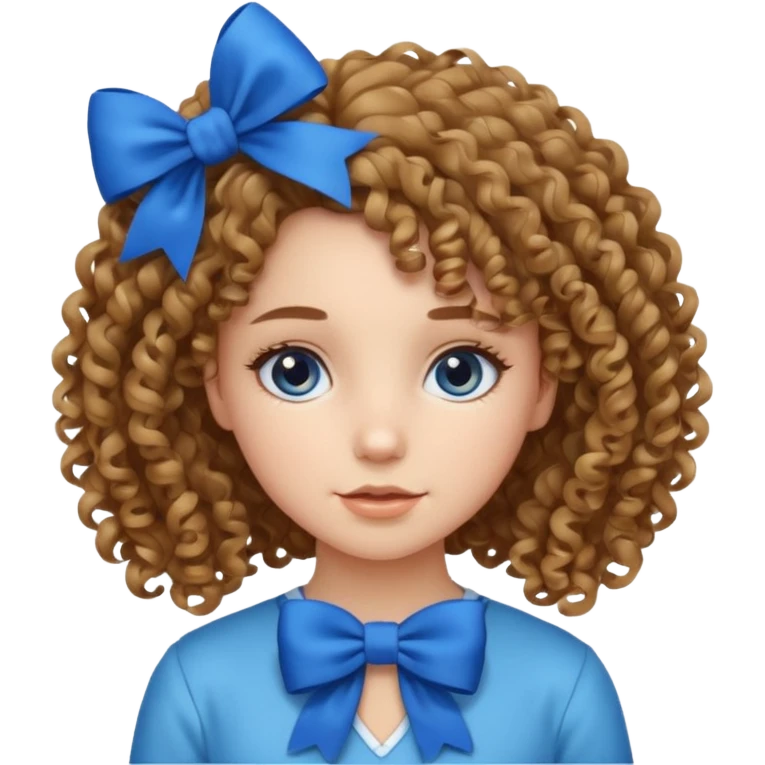 girl tied with blue bow and curly hair emoji
