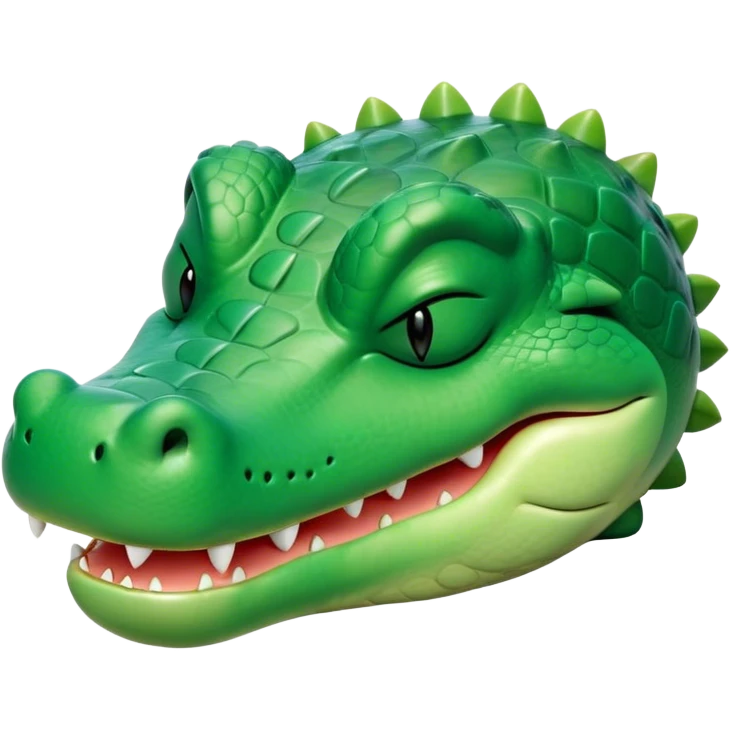 Meme-Worthy Cute Sleeping Crocodile Portrait Emoji, Head resting peacefully with a contented smile, showcasing a robust, powerful build and a luxuriously soft textured emerald-green hide, eyes shut in a serene, restful nap, Simplified yet hilariously adorable features, highly detailed, glowing with a soft, drowsy light, high shine, relaxed and utterly lovable, stylized with an air of playful laziness, bright and heartwarming, soft glowing outline, capturing the essence of a comically sleepy crocodile, so meme-worthy it feels like it could instantly become the next viral sensation of adorable reptilian slumber! emoji
