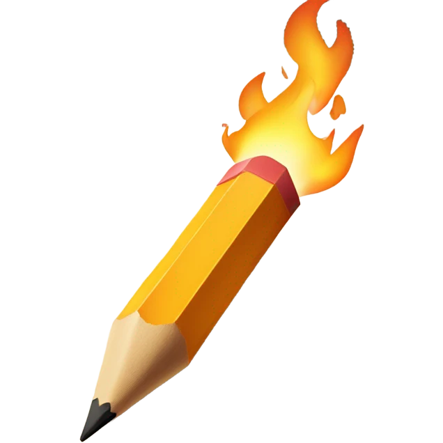 a pencil writing on paper with flames  emoji