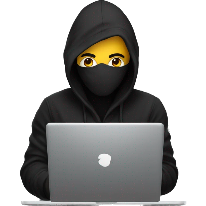 coder looking hacker with black hoodie and laptop in front emoji
