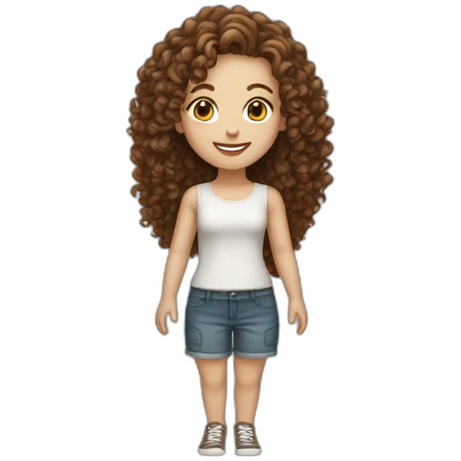 happy white girl with brown curly hair full body emoji