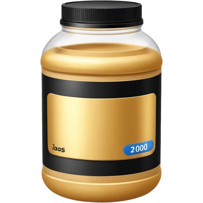 Whey protein jar in black colour and golden lable emoji