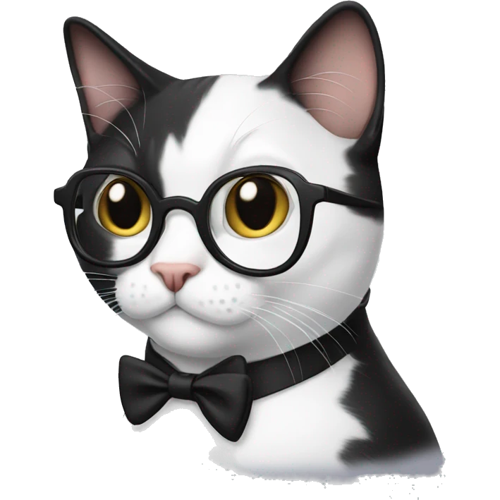 Tuxedo cat with glasses emoji