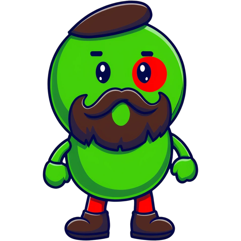green m&m candy character with a black beard emoji
