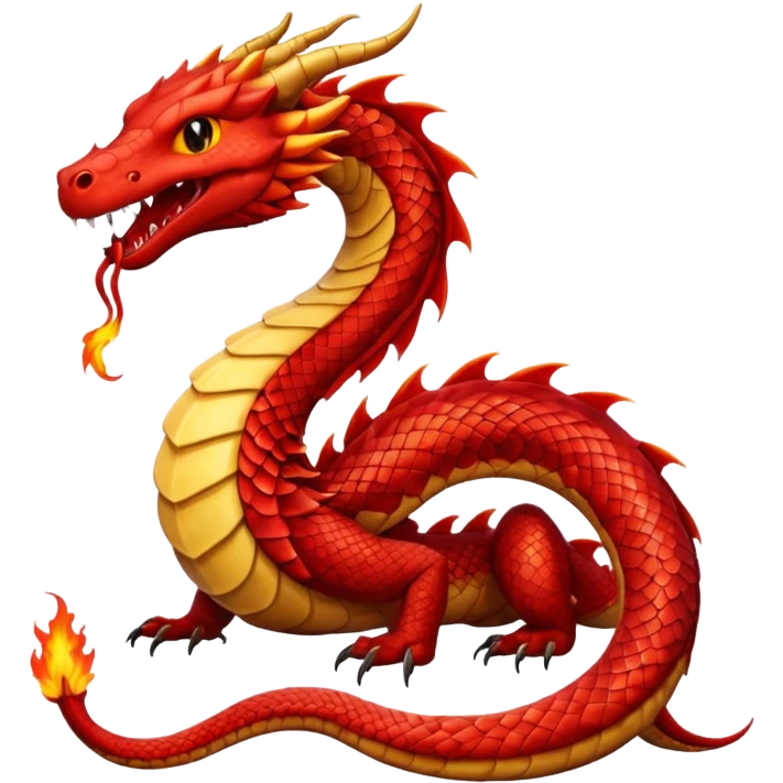 Red dragon with fire full in snake model emoji
