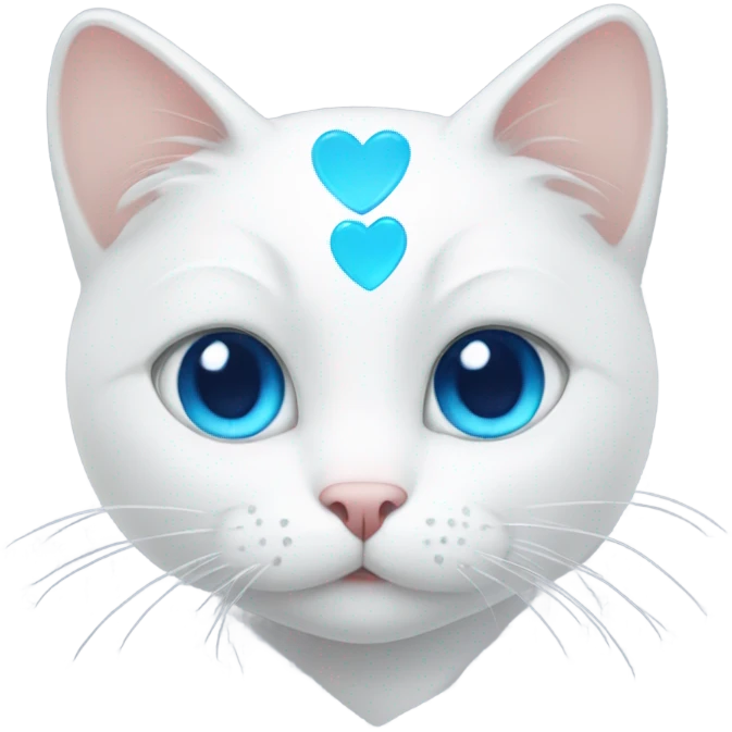 White cat with blue eyes, hugging a heart emoji