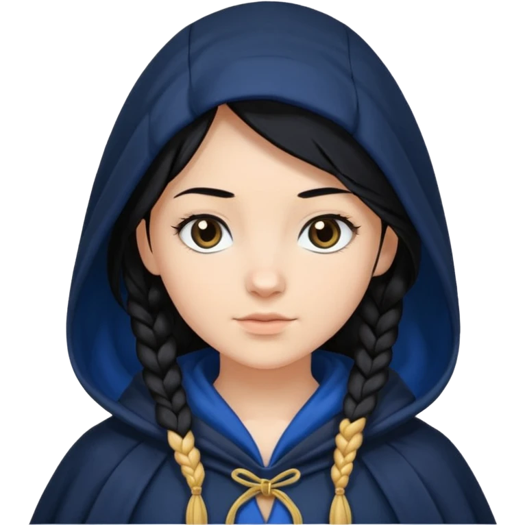 braid black hair, white girl, dark blue cloak emoji