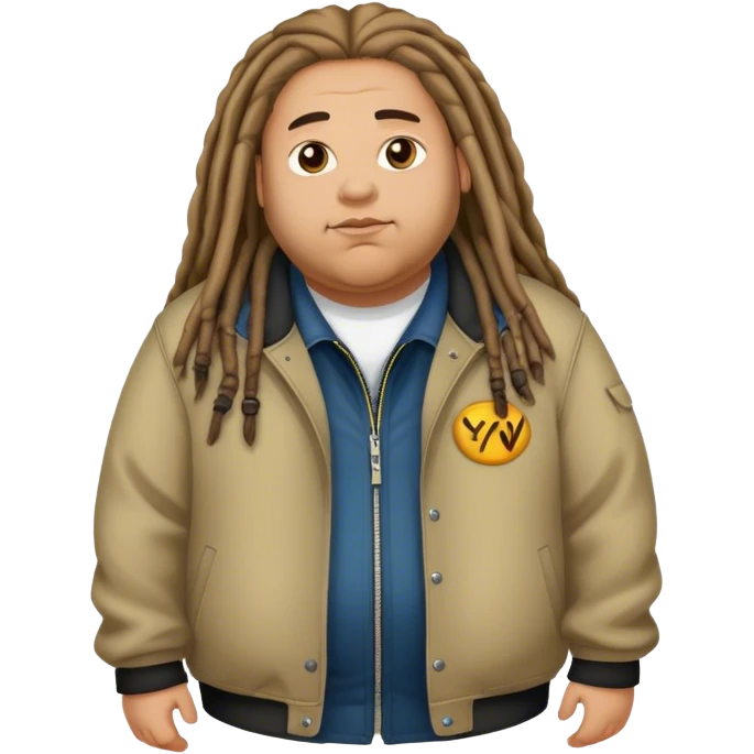 A fat lightskin brown guy with long dreads and a jacket that says “Y2kw” emoji