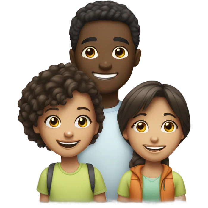 playful kids in a parody African American guy brunette girl emoji