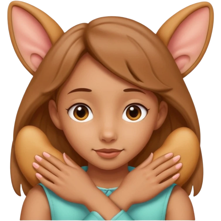 girl hugging a big ear emoji