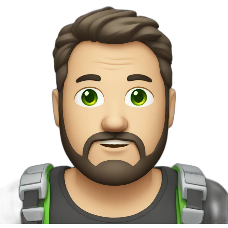 fat middle aged web developer short dark brown graying hair goatee with green eyes emoji