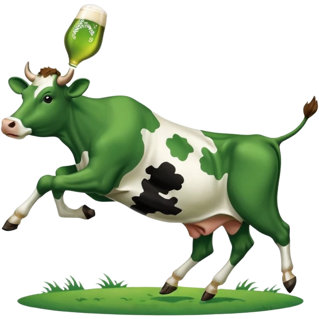 simplified New Glarus Spotted Cow beer label, cow jumping over state of Wisconsin, green and white colors emoji