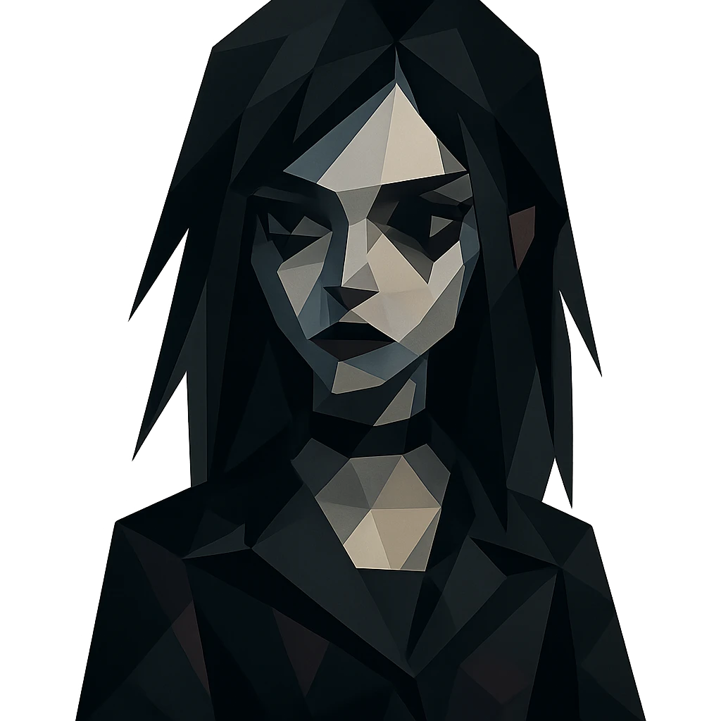gothic girl, geometric shapes, dark color palette, stylized look, polygonal style emoji