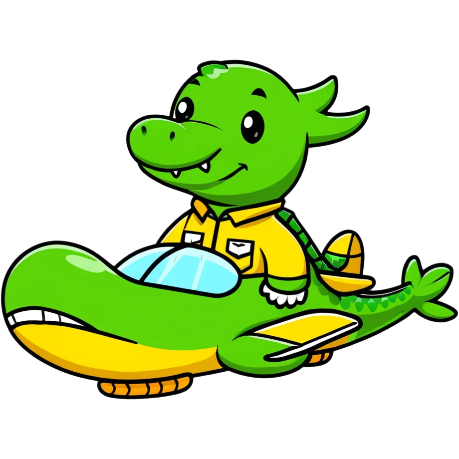 A cute crocodile pilot flying an airplane emoji