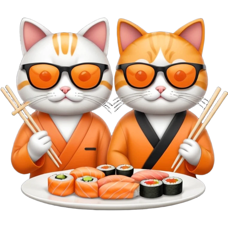 two cool cats wearing sunglasses and eating sushi emoji