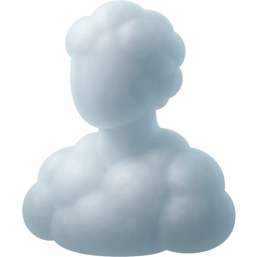 A person from the shoulders up, entirely composed of fluffy white convex clouds emoji