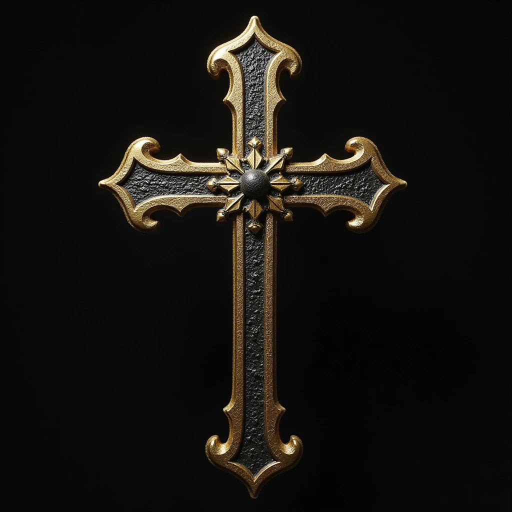 realistic gothic cross, gold and black, photorealistic style, no background emoji