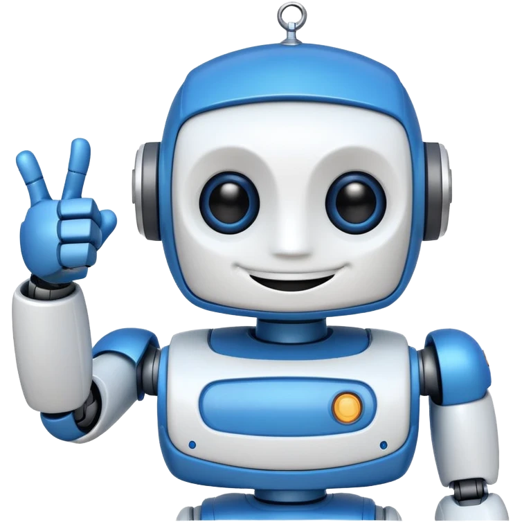 A blue and white robot smiling and winking with one eye, making a thumbs-up sign with one hand. emoji