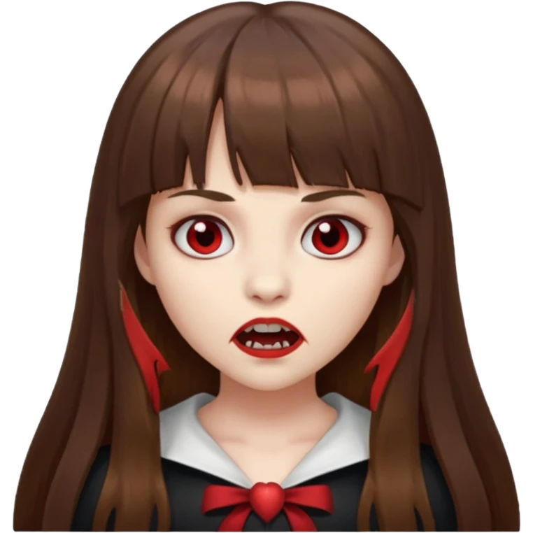 eu quero uma menina de franja e cabelo comprido cabelo castanho parecendo uma vampira com a boca fechada emoji