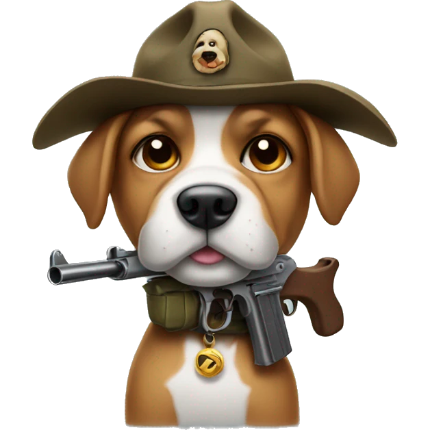 Dog with gun and a propeller hat emoji