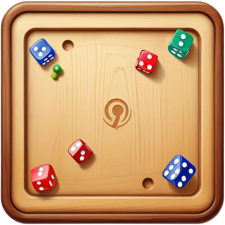 A photorealistic icon featuring a wooden board with a variety of game pieces, dice, a spinning top, and a set of colorful tokens. The design includes a rich, detailed texture of the board and game pieces, capturing the fun and strategy of different tabletop games. Transparent background. emoji