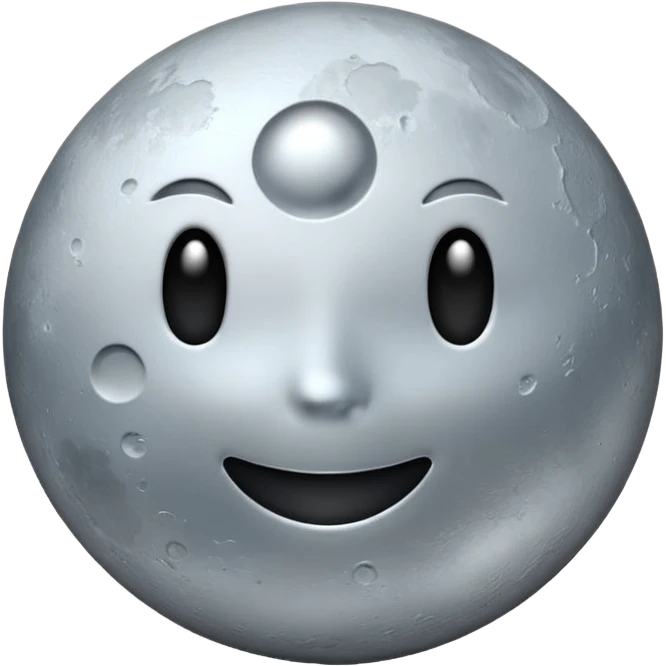 Polished silver moon emoji, chrome metallic texture, iOS emoji style, soft glow, smooth reflections, minimalistic design emoji
