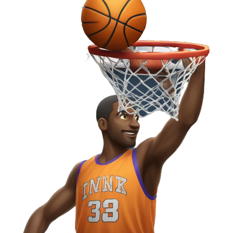 basketball  player dunking ball into in basketball net emoji