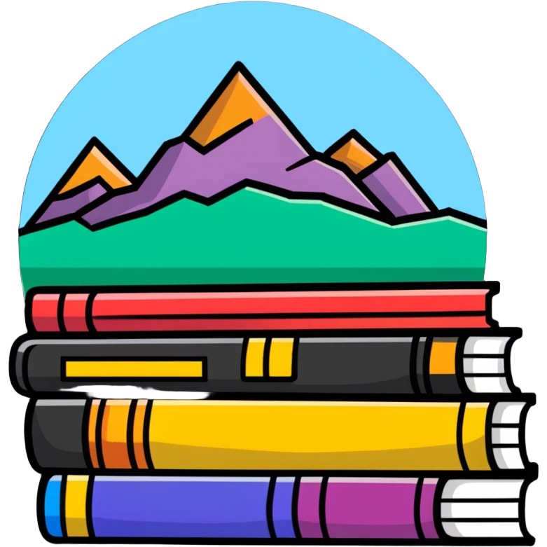 A mountain of books reaching high with colorful book spines visible emoji