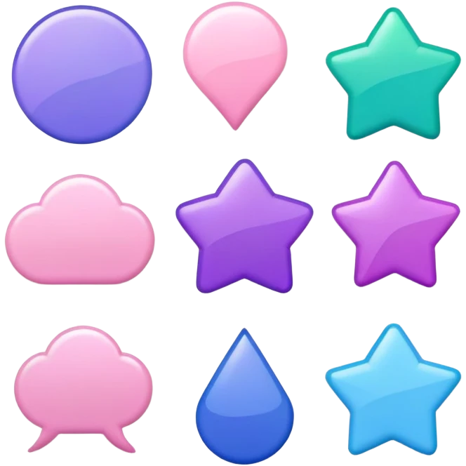 Set of light pink, purple, blue and green paper stickers emoji