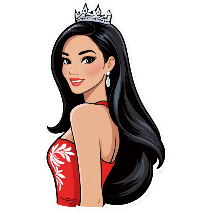 Miss universe south east Asian with very long straight black hair emoji