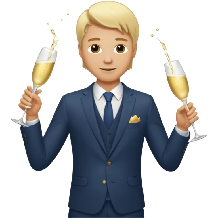 powerful wealthy healthy blonde white man in a tailored suit, pouring champagne, radiating confidence and affluence, apple style emoji emoji