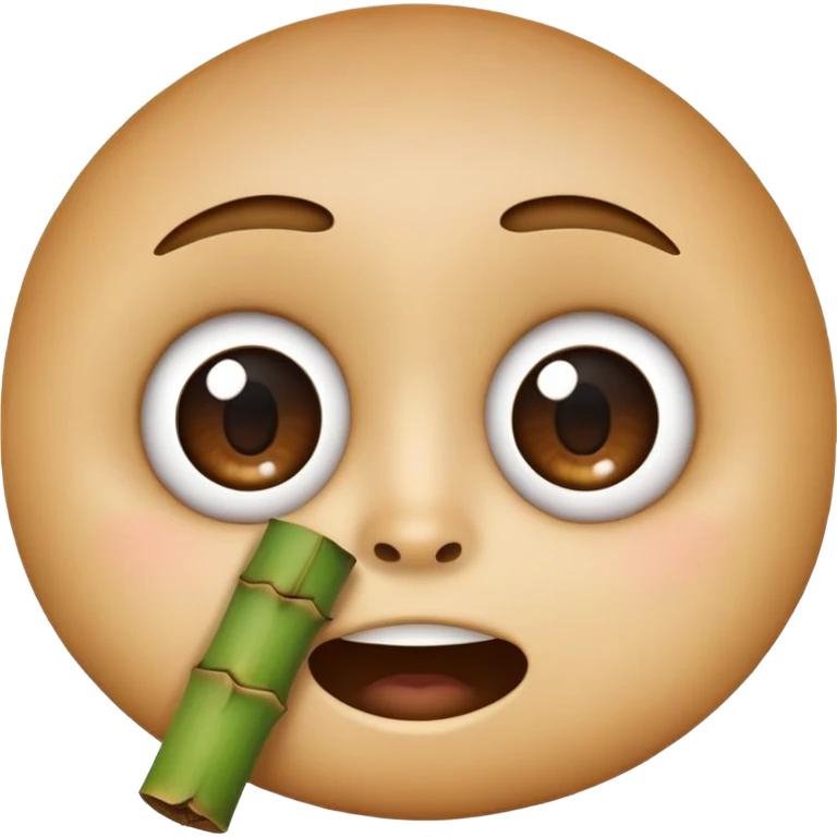 round emoji face with big eyes and bamboo piece held in mouth emoji