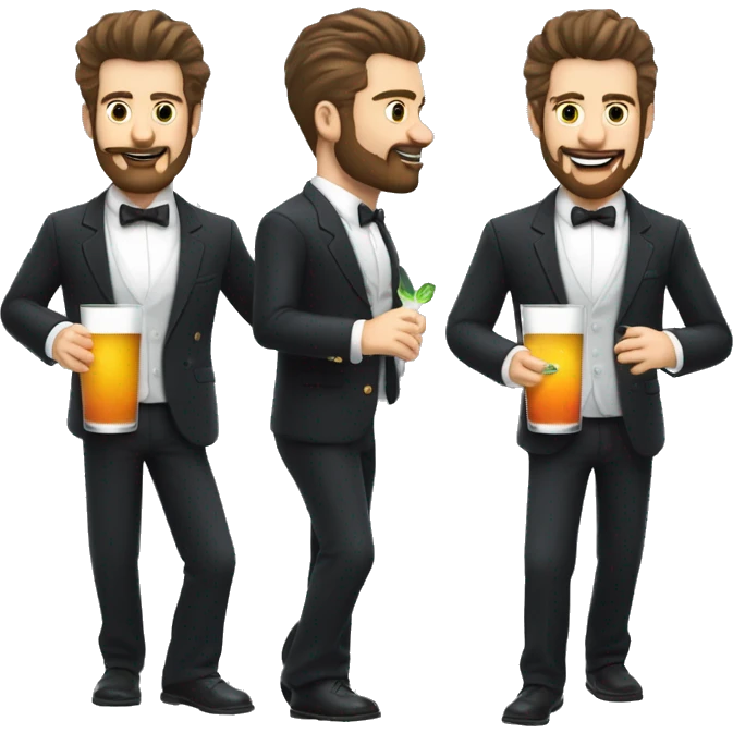 white bartender with facial hair and big quiff brunette hair shaking up a cocktail and dancing emoji