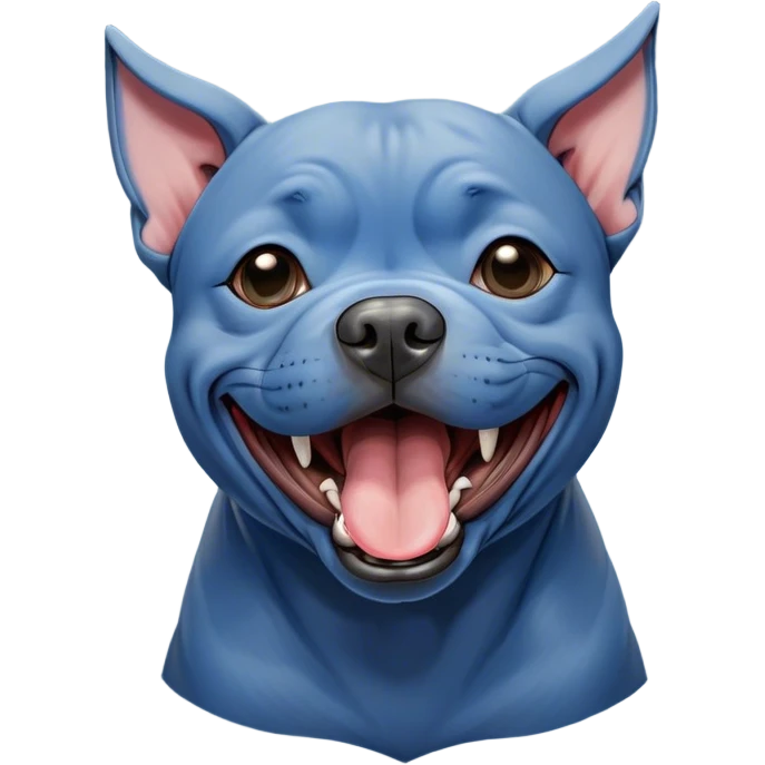 Cinematic Cute Yawning Blue Staffordshire Bull Terrier Portrait Emoji, Head tilted slightly with a dramatic, wide-open yawn, showcasing a smooth blue Fur with a refined texture, floppy ears slightly drooping, round dark eyes barely open in drowsy contentment, Simplified yet irresistibly adorable features, highly detailed, glowing with a soft, cozy glow, high shine, relaxed yet expressive, stylized with a touch of whimsy, bright and endearing, soft glowing outline, capturing the essence of a sleepy yet affectionate guardian, so drowsy it feels like it could stretch right out of the screen and curl up for a nap! emoji