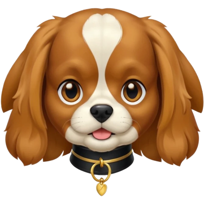 Brown and black cavalier dog sticking out younger with a gold collar emoji