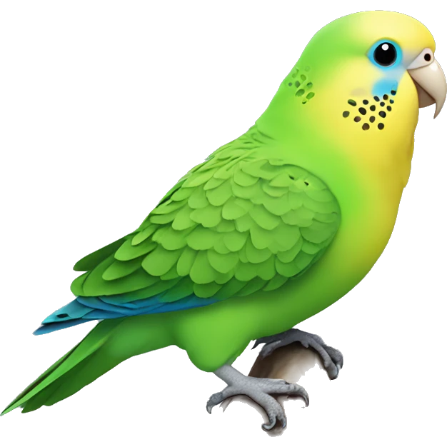 a fat green budgie with a yellow head and blue nose emoji