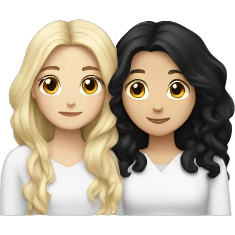 Two white girls with long black hair cuddling romantically emoji