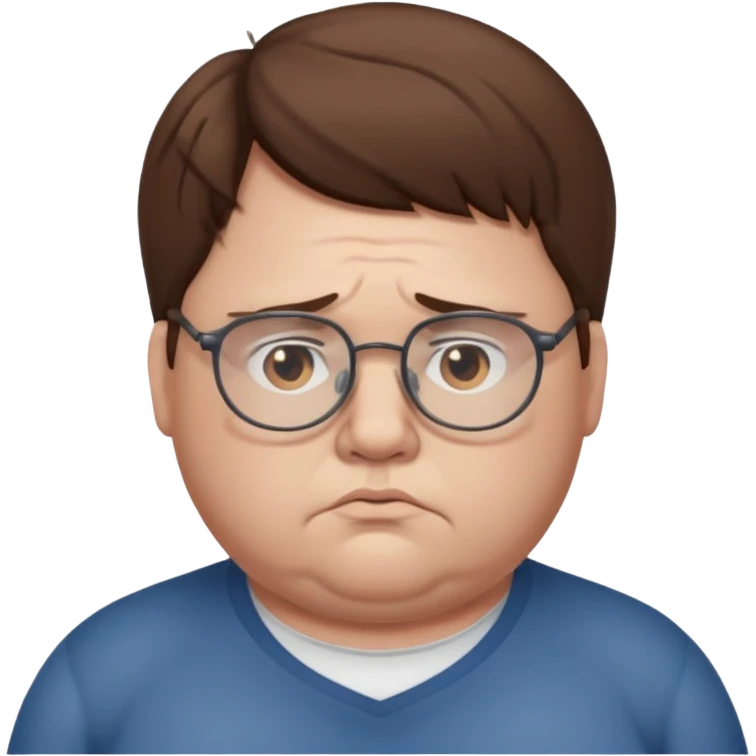 Fat sad guy with brown hair and glasses emoji