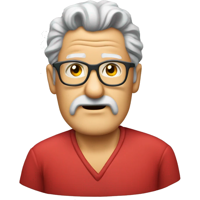old man with mullet hair mullet goatee necklace shrugging shoulder glasses red shirt emoji