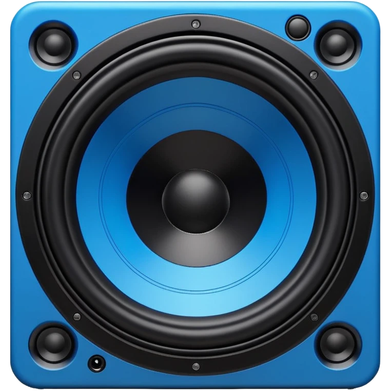 Vector style emoji, large subwoofer speaker with visible vibrating sound waves, electric blue lightning bolts popping out, flat design, bold outlines, white background. emoji